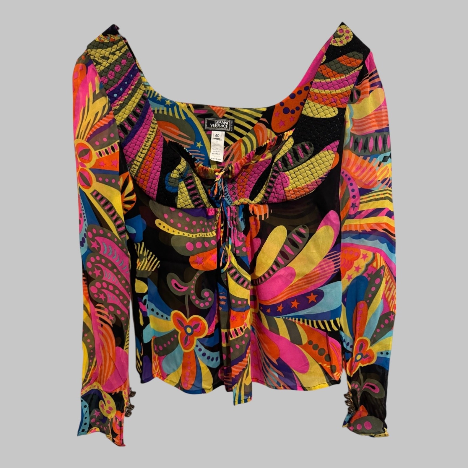 Gianni Versace Vintage Couture F/W 2002 Runway Psychedelic Silk Blouse 40 (S)