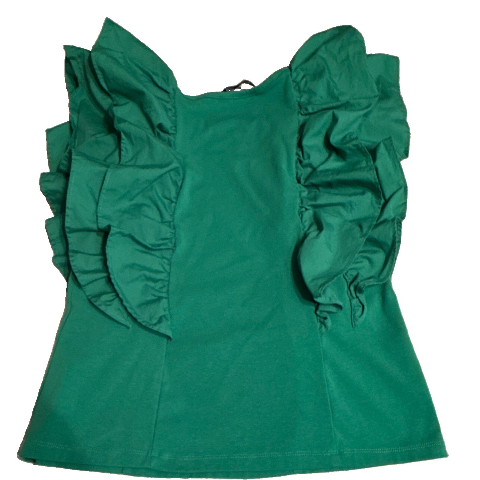 Marc New York Andrew Marc Green Cotton Knit Ruffle Scoop Neck Sleeveless Top M