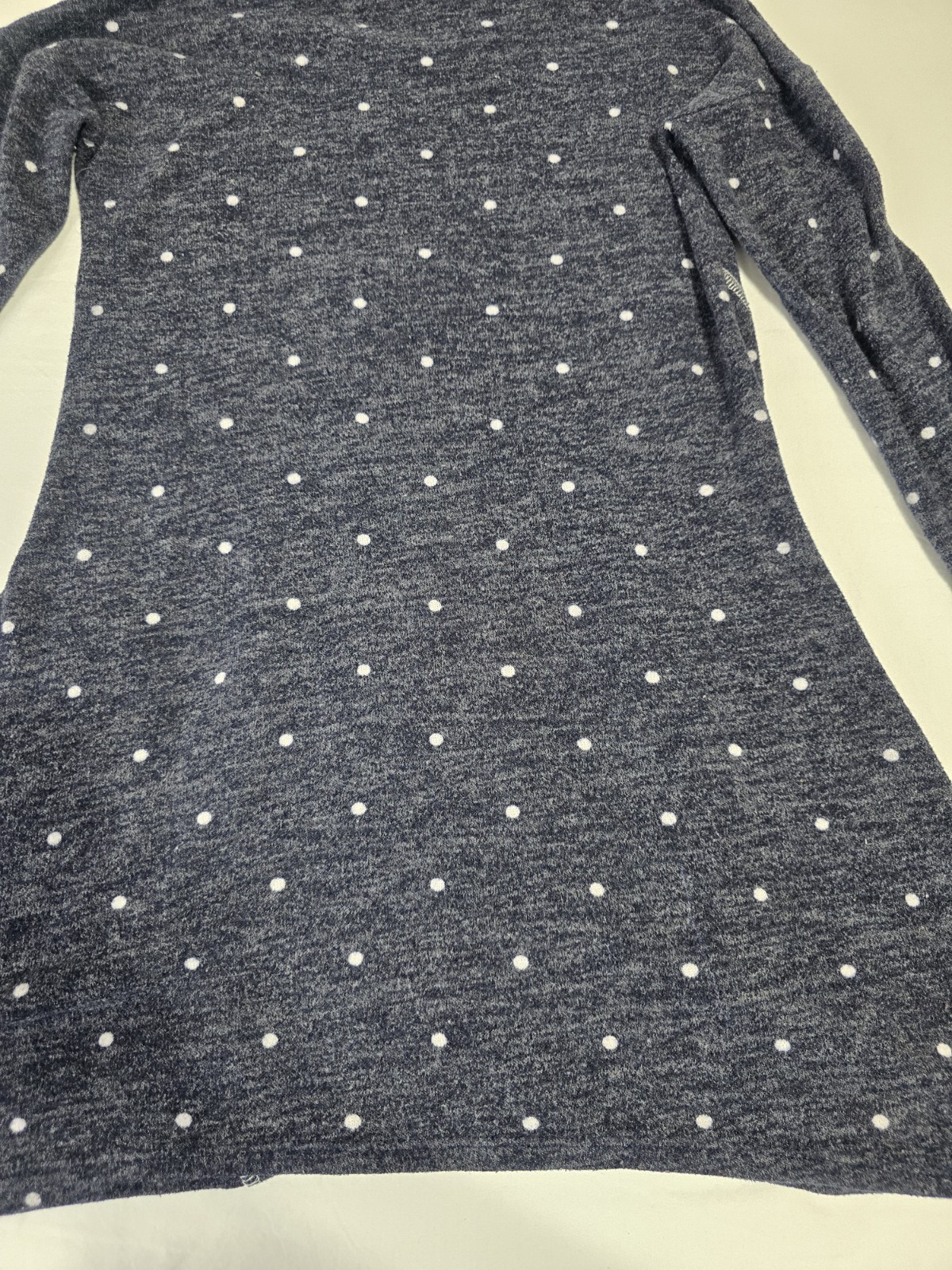 Women’s Small Long-Sleeve Tunic Top Blue/Gray White Polka Dots Pockets