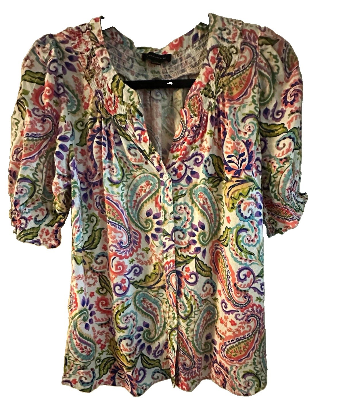 Tamara H Multicolor Paisley Chiffon Rayon Sheer Button Front Blouse Womens S/P