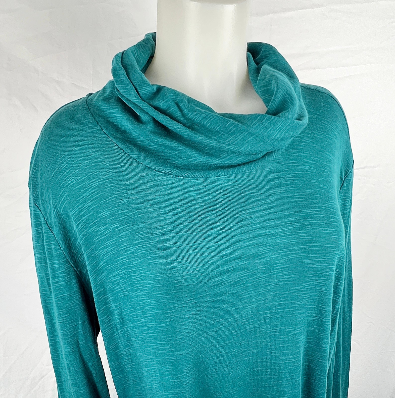 J. Jill Dark Teal Blue Slub Pima Cotton Cowl-Neck Tunic Shirt L