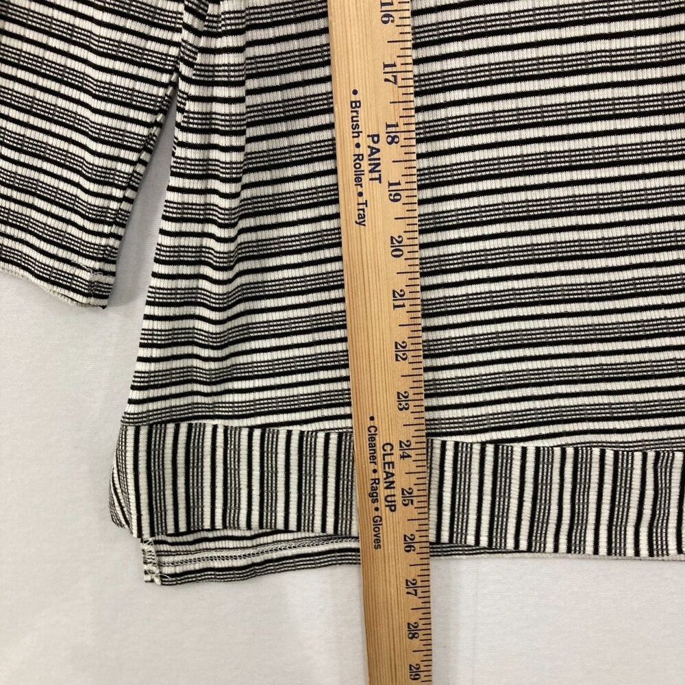 New Christopher & Banks Large Gray White Stripes Rib Knit Twist Detail Blouse