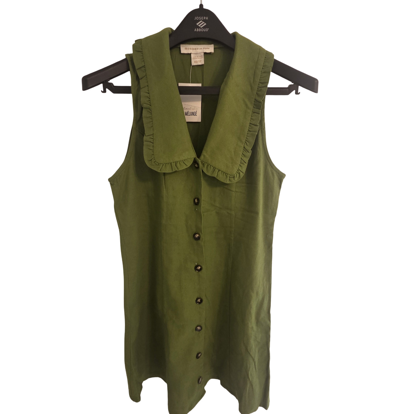 Monteau Olive Green Sleeveless Button- Front Camisole with Ruffle Colar