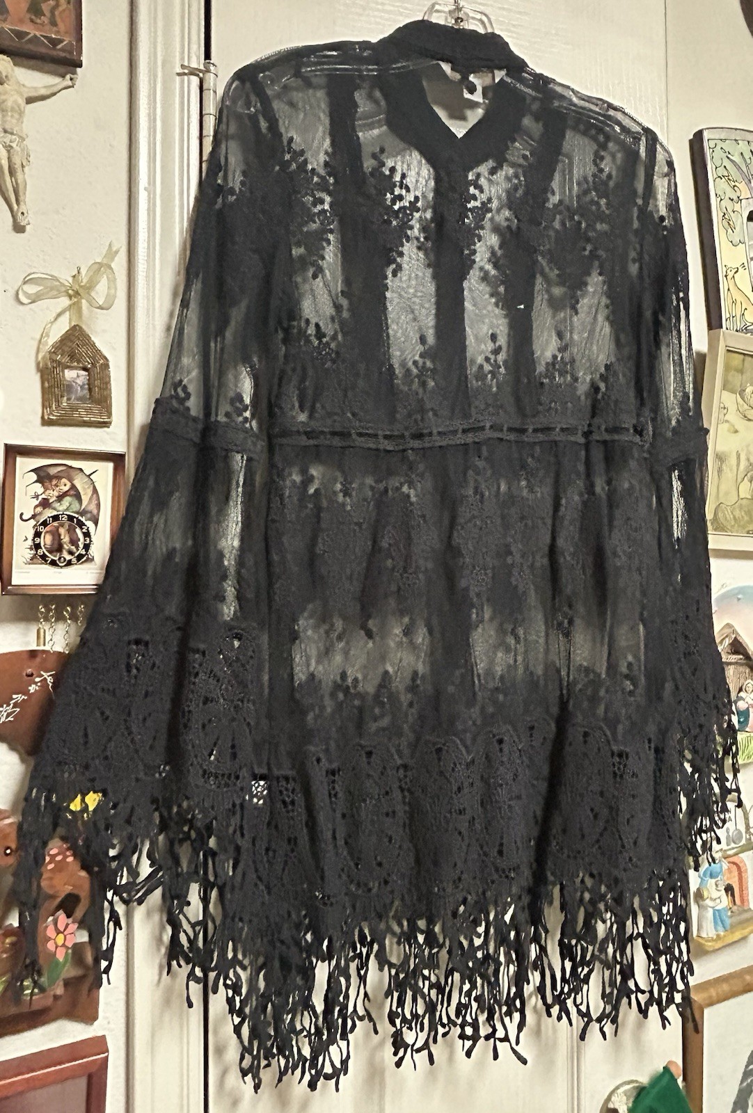 Darkly Romantic Gothic Esthetic BOSTON PROPER Black Mesh & Lace Empire Waist Top