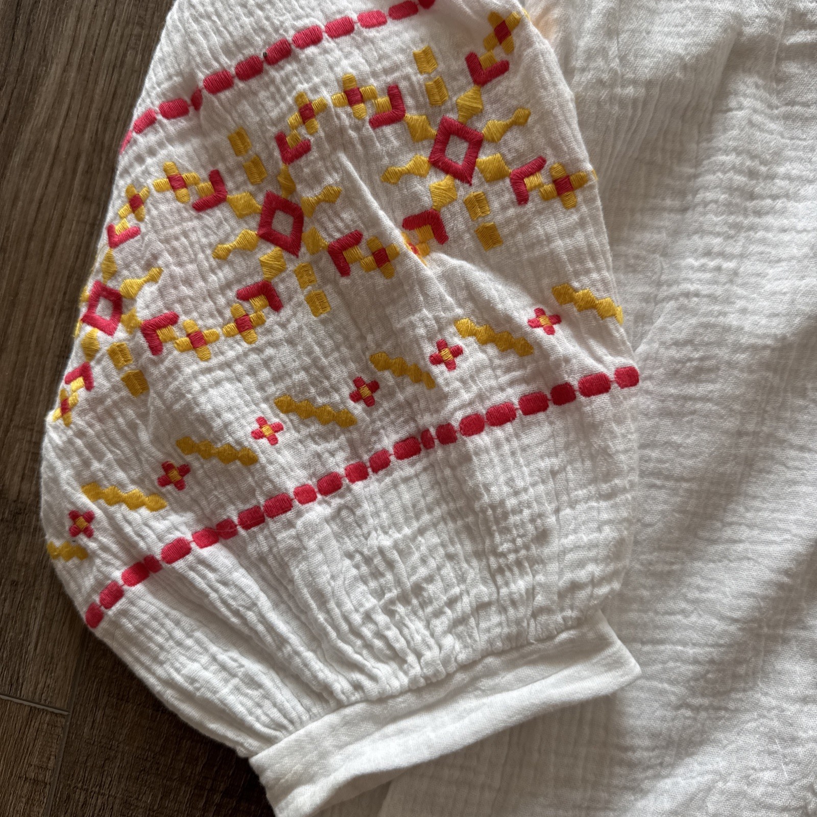 Grace + Karma Boho Blouse Top XL Embroidered White Gauze Cotton Festival E6