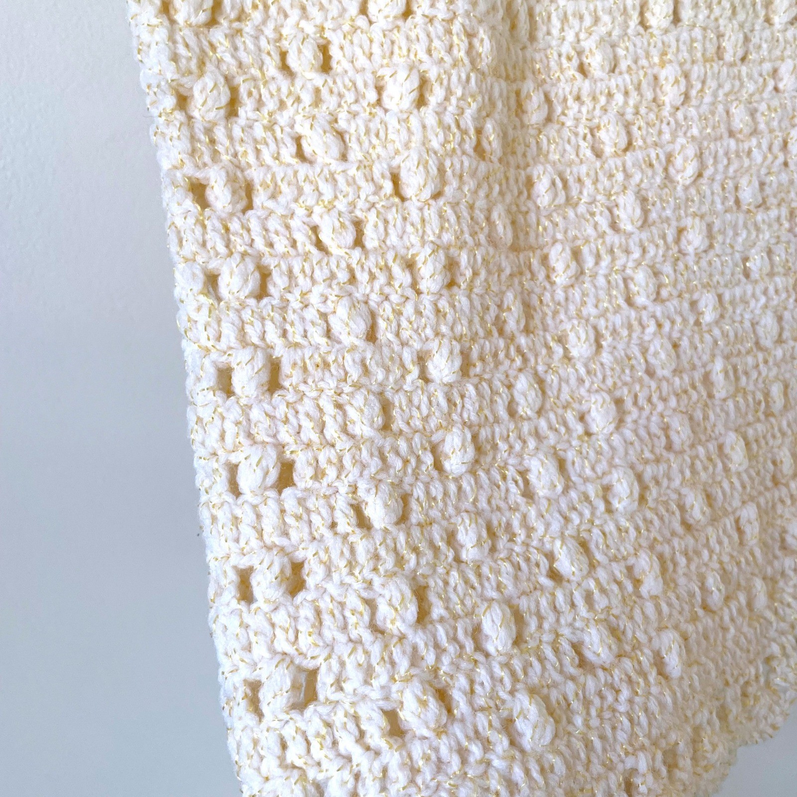 Handmade Vintage Crochet Knit Short Sleeve Scalloped Top Small Cottage Feminine