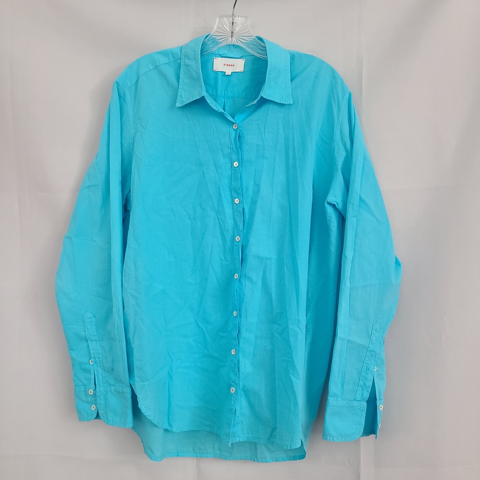 Xirena Sz M Turquoise Blue Lightweight Coastal Beach Casual Preppy Button Up Top