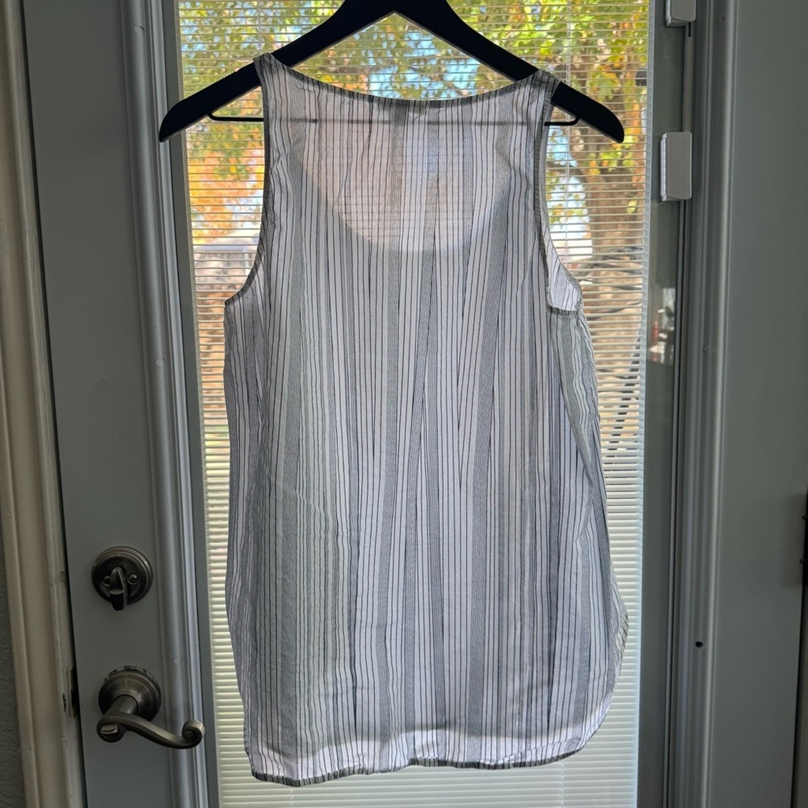 COS 100% Cotton Striped Sleeveless Tank Top White Navy Blue Rounded Hem Size S