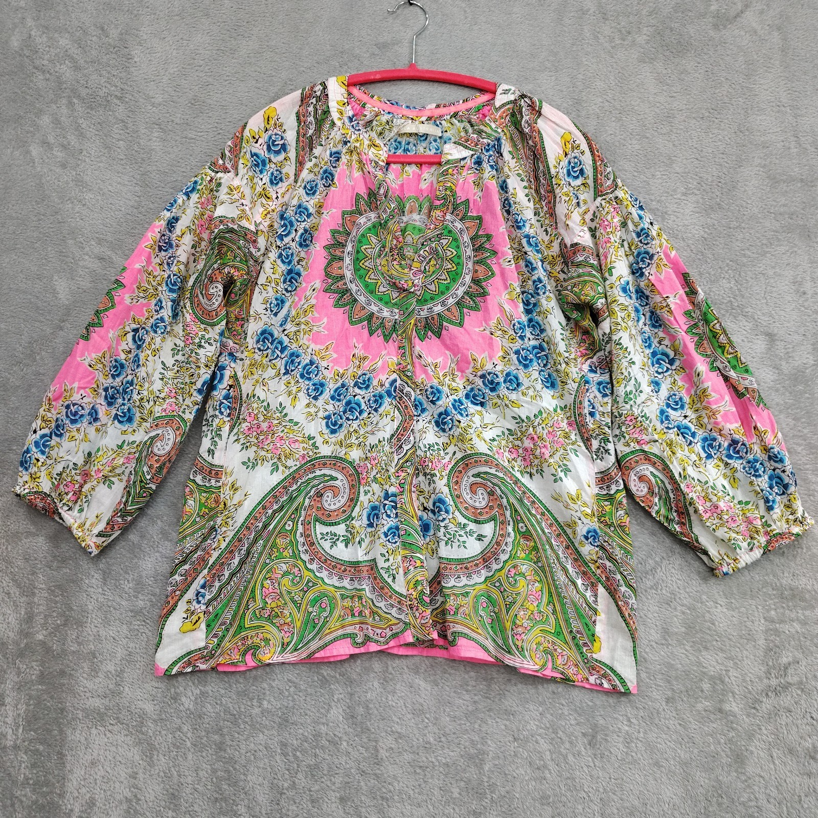 NEW Lola Australia Med Tink Pink Moroccan Floral Print Peasant Blouse Womens