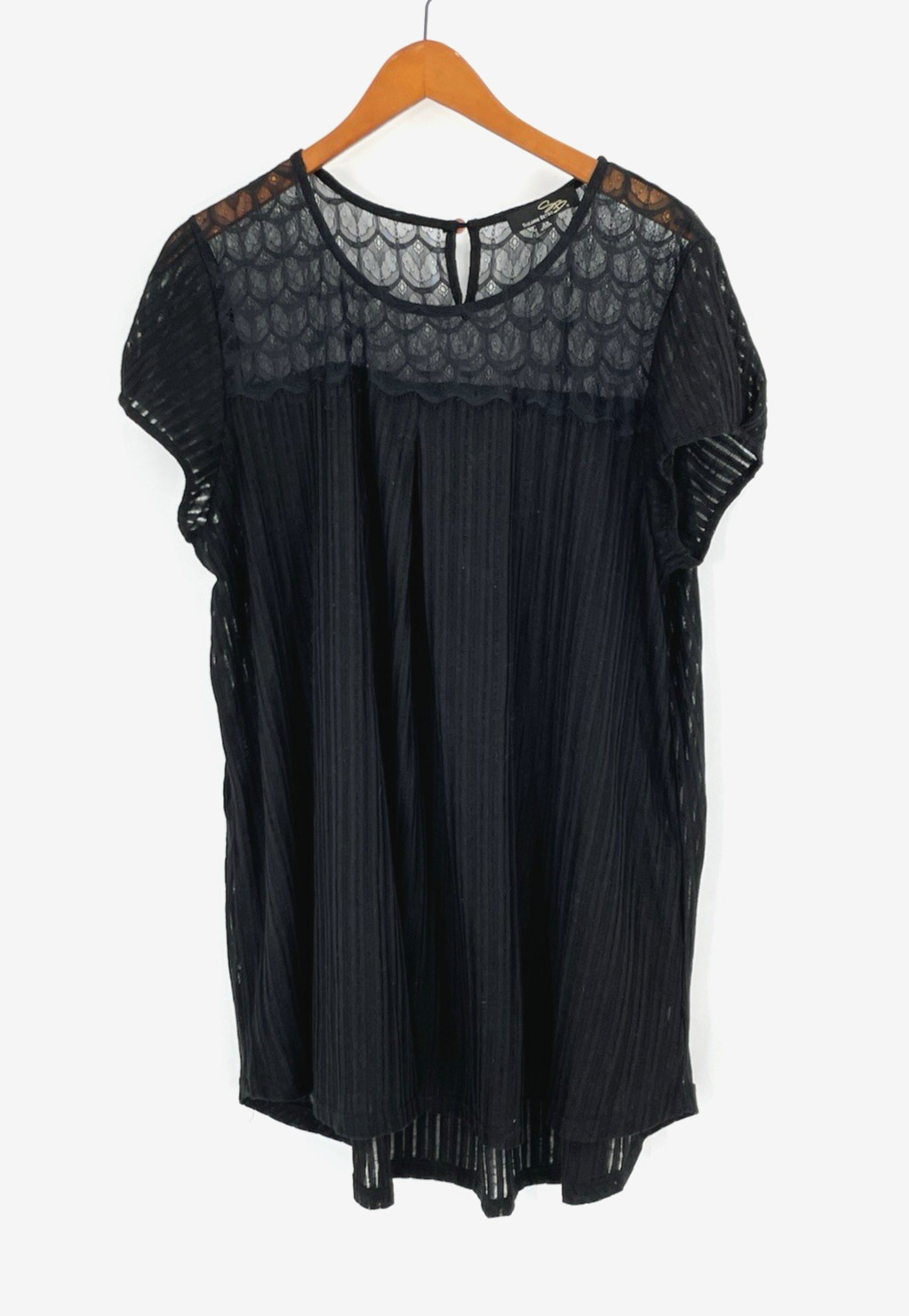 Suzanne Betro Black 2XL Crochet Lace Sheer Lined Loose Fit Flowy Blouse Tunic