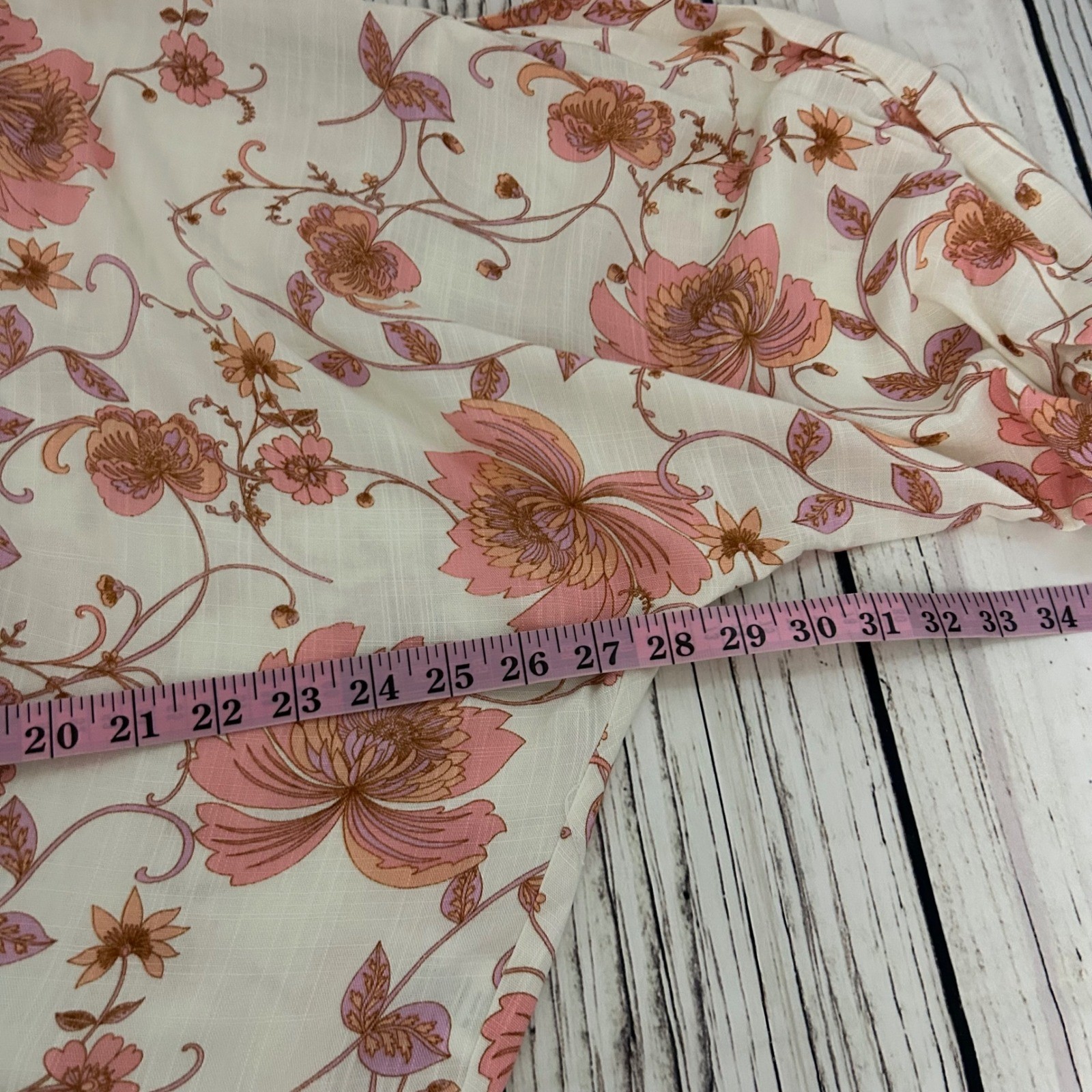 Rose + Olive Pink Floral Boho V-Neck Dolman Sleeve Cottagecore Top Womens M Crop