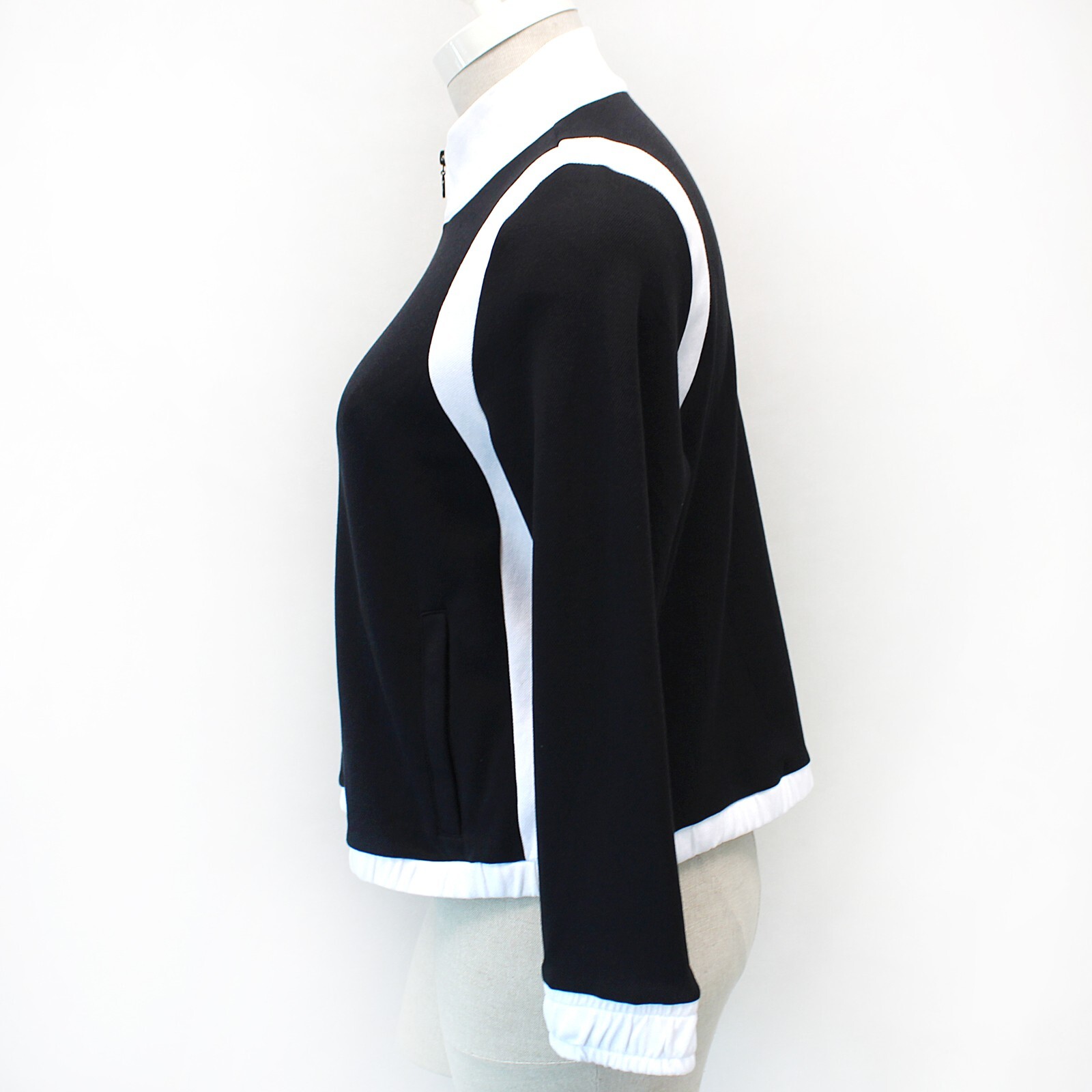 Talbots Plus Black/White Zip Front Sweatshirt Jacket Cardigan 1X