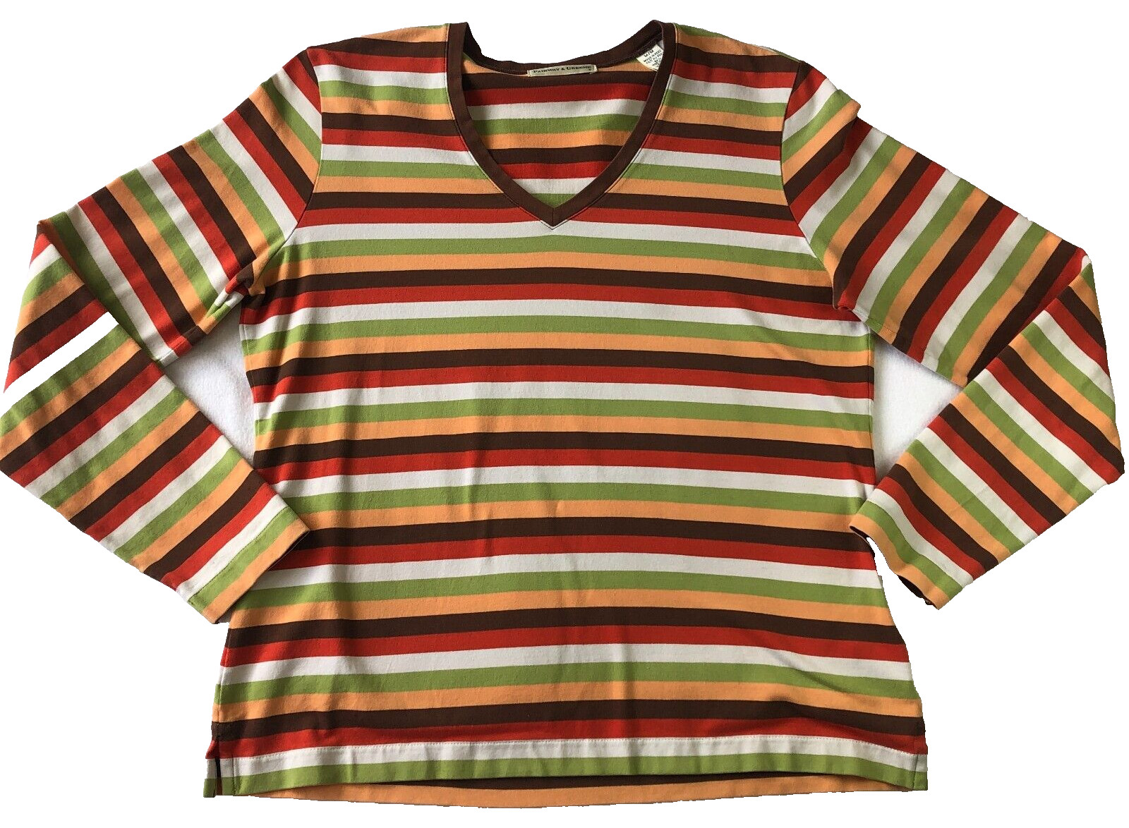 Fairway & Greene Womens Top Sz M Multicolor Striped V-Neck Long Sleeve Stretch