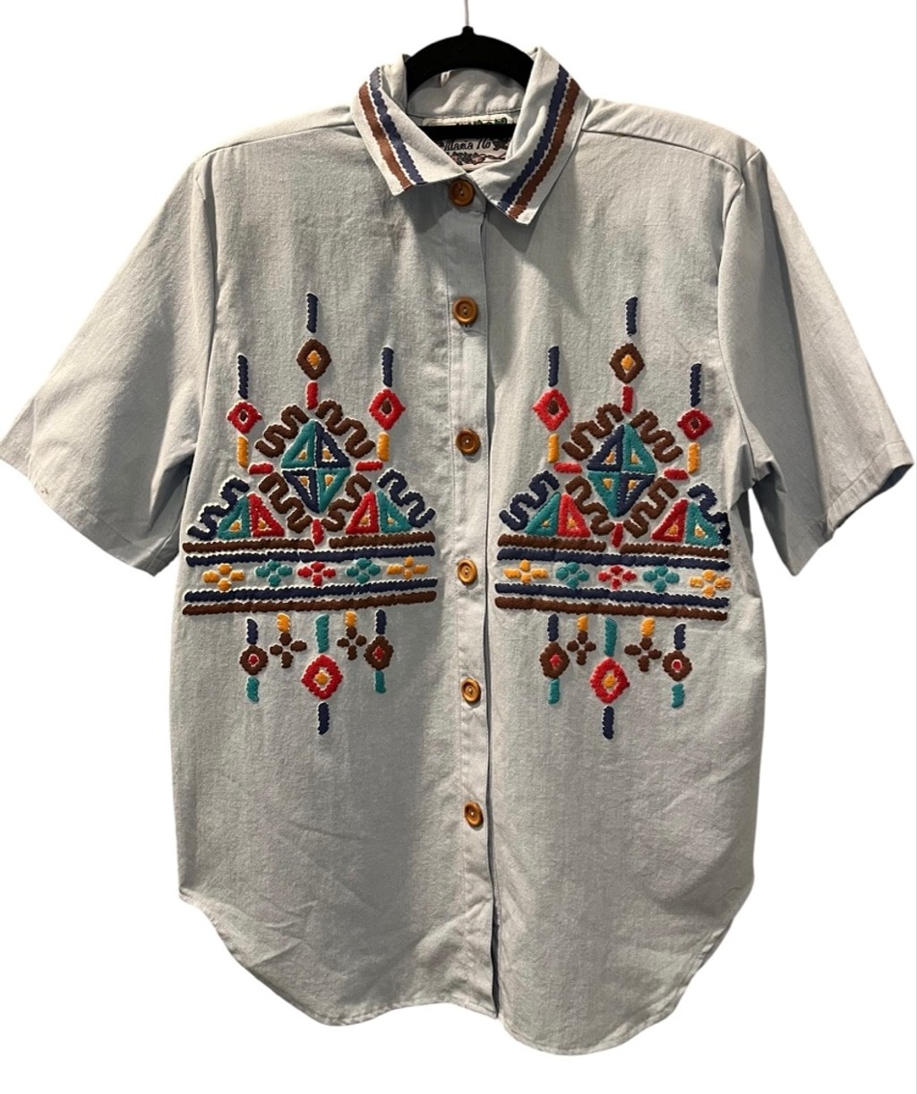Vintage 80s 90s Maria No Shirt L Women’s Aztec Southwestern Boho Denim Textured