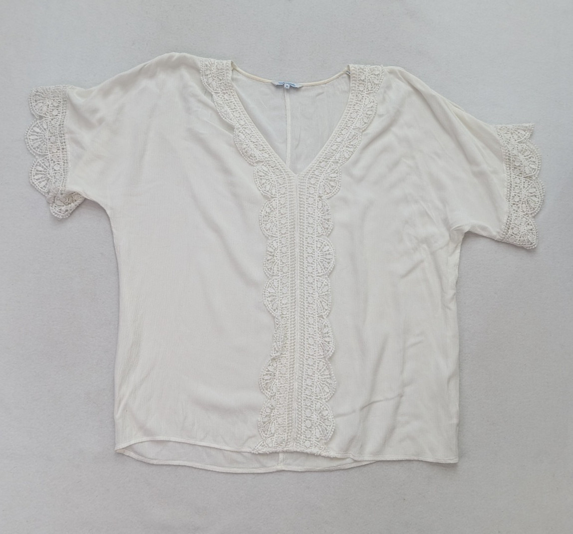 Blue Island Women’s Top Size M White Short Sleeve Bohemian Boho Beach