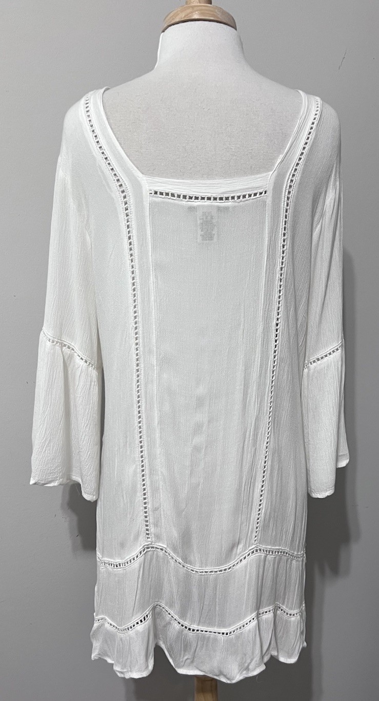 Cute Options White Peasant Delicate Boho Flowy Gauze Eyelet Tunic Top Sz L