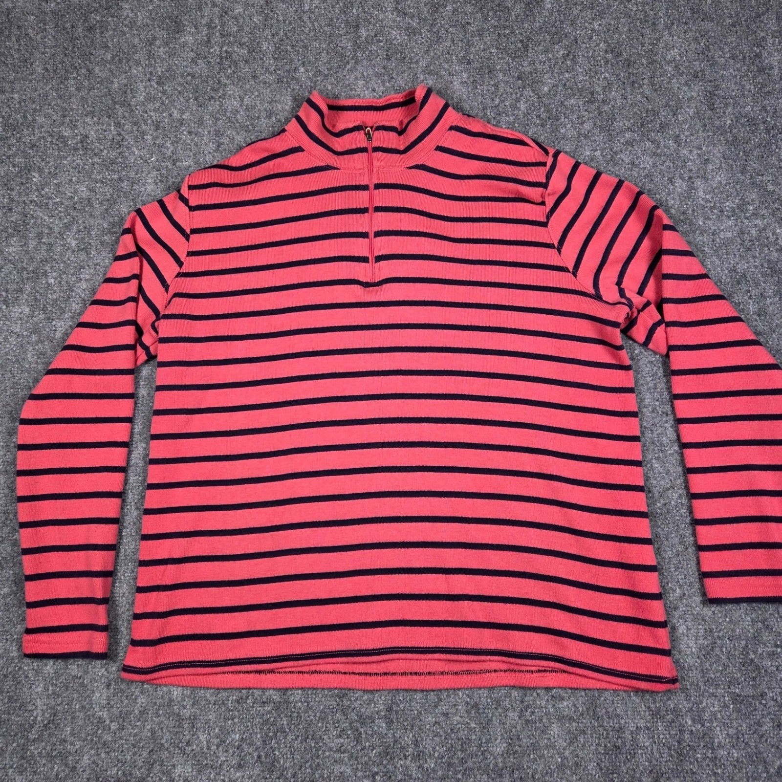 L.L.Bean Quarter Zip Pullover Womens 2X Pink Striped Cotton Mock Neck Sweater