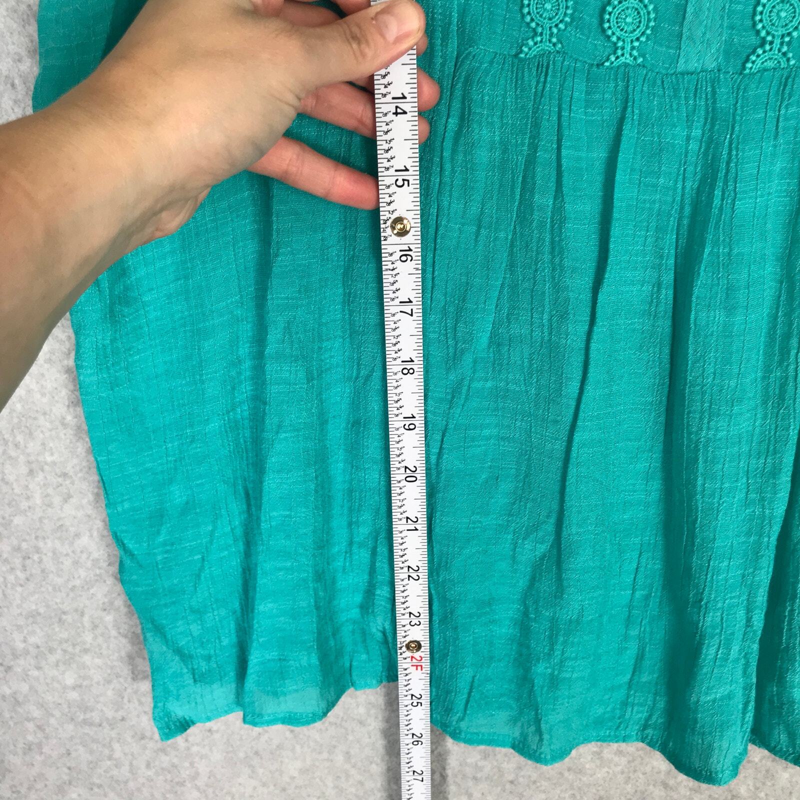 Counterparts Blouse Womens Medium Blue Ruffle Pleated Crochet Cottage Aqua Top