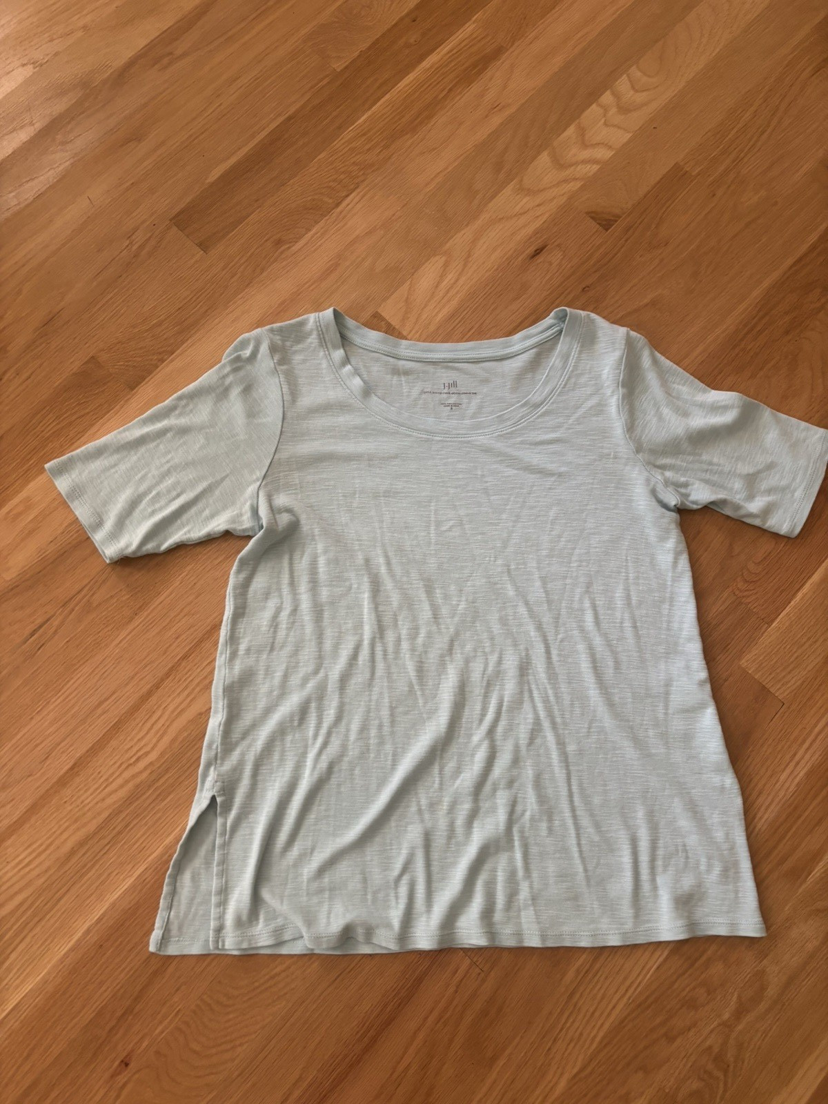 J. Jill – Pima Scoop Neck Elbow Sleeve Tee Light Blue Knit Cotton Top Size S