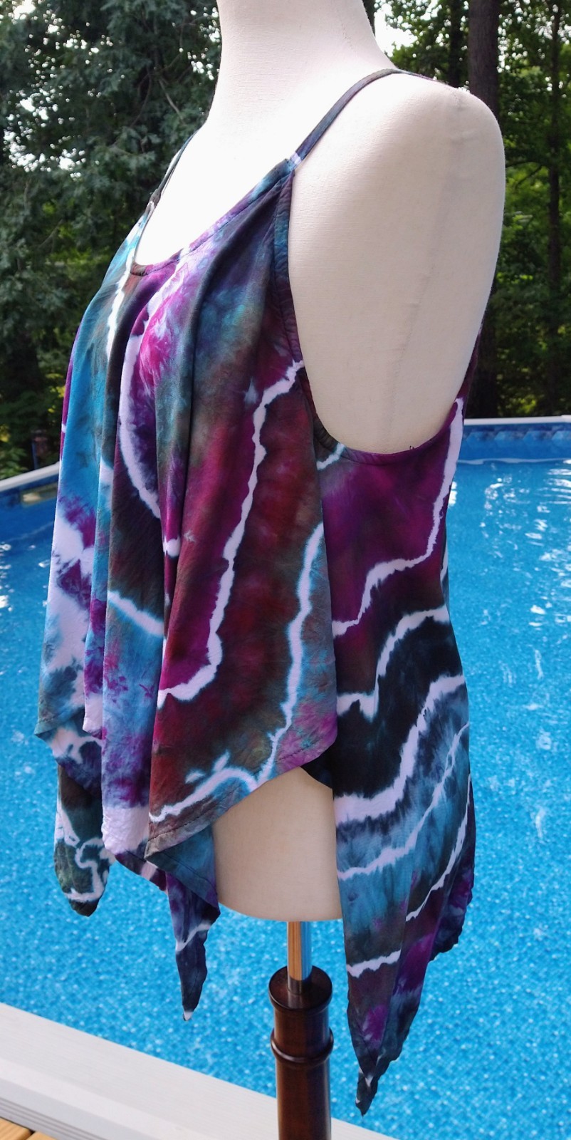 Purple, Blue & Black Geode Ice Dye Tie Dye Women’s Asymmetrical Camisole ~ Sz L