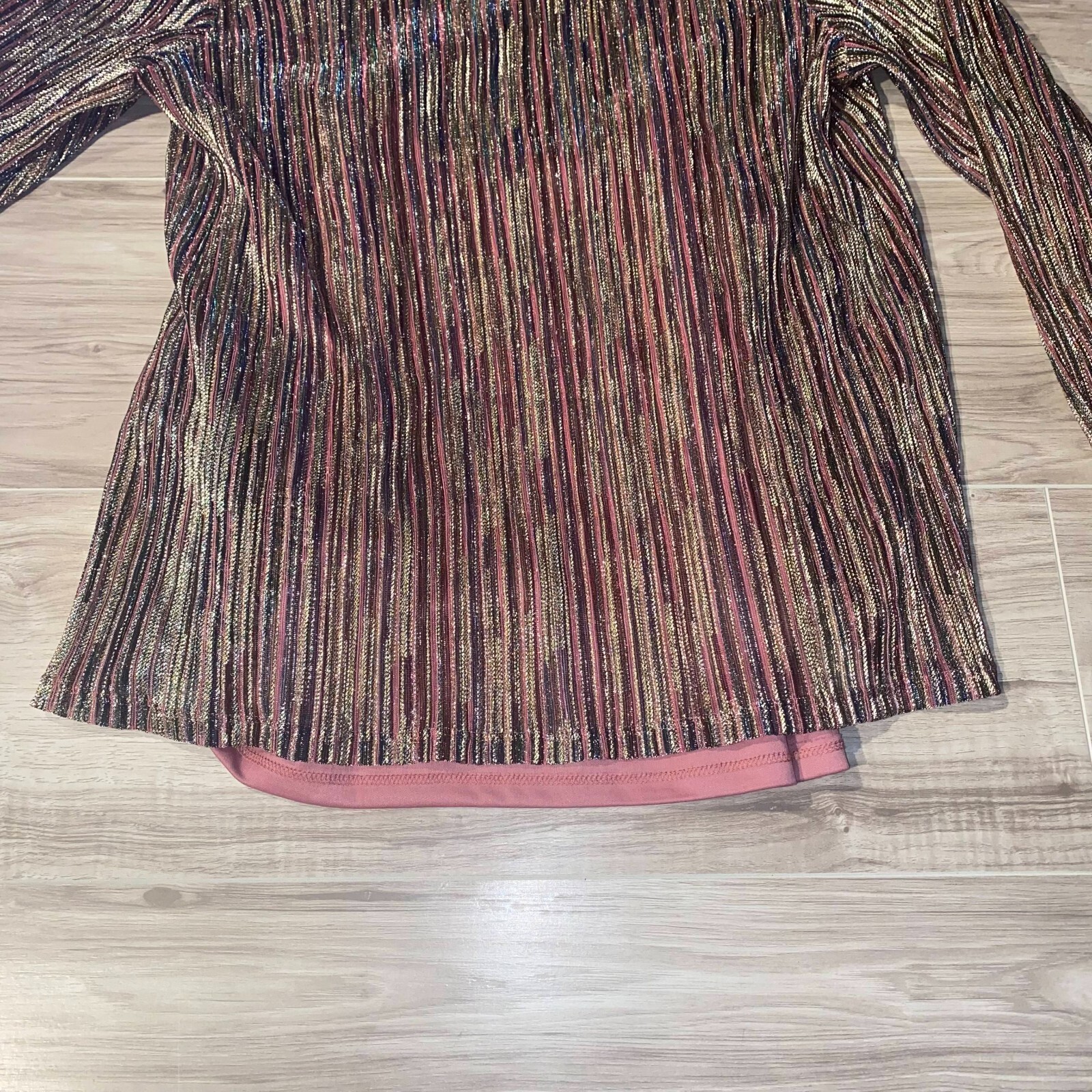 Rockin’ C Womens Multicolor Metallic Sheer Striped V-Neck Blouse Top Size Small