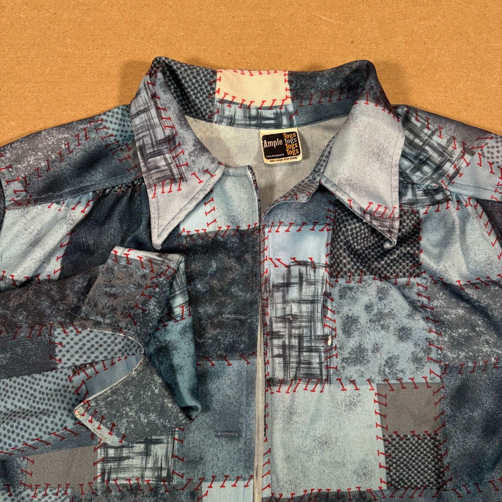 Vintage Ample Togs Patchwork Shirt Blue Quilted Style Button Front Women’s M