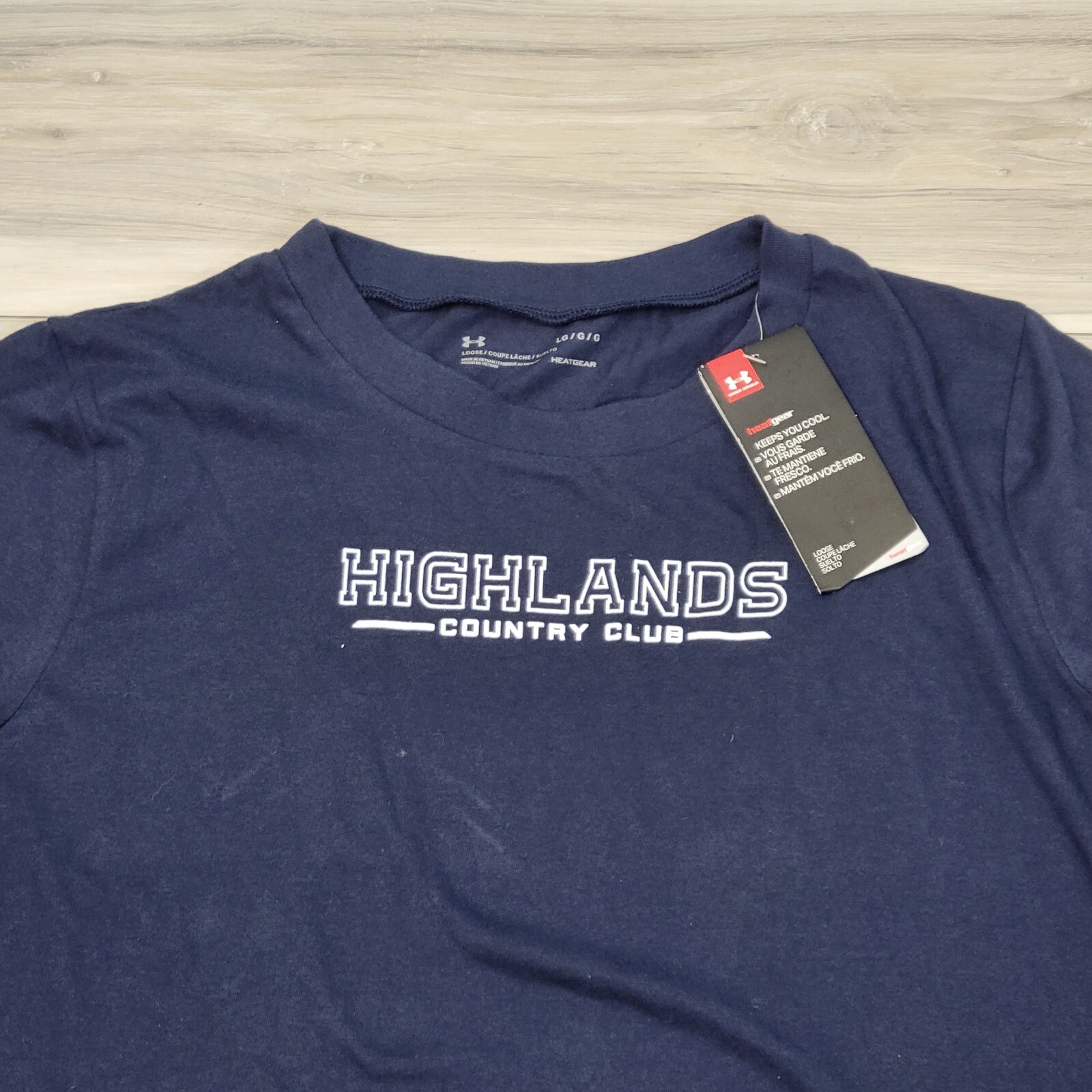 Under Armour T-Shirt Women’s Large Navy Heatgear Highlands Country Club New
