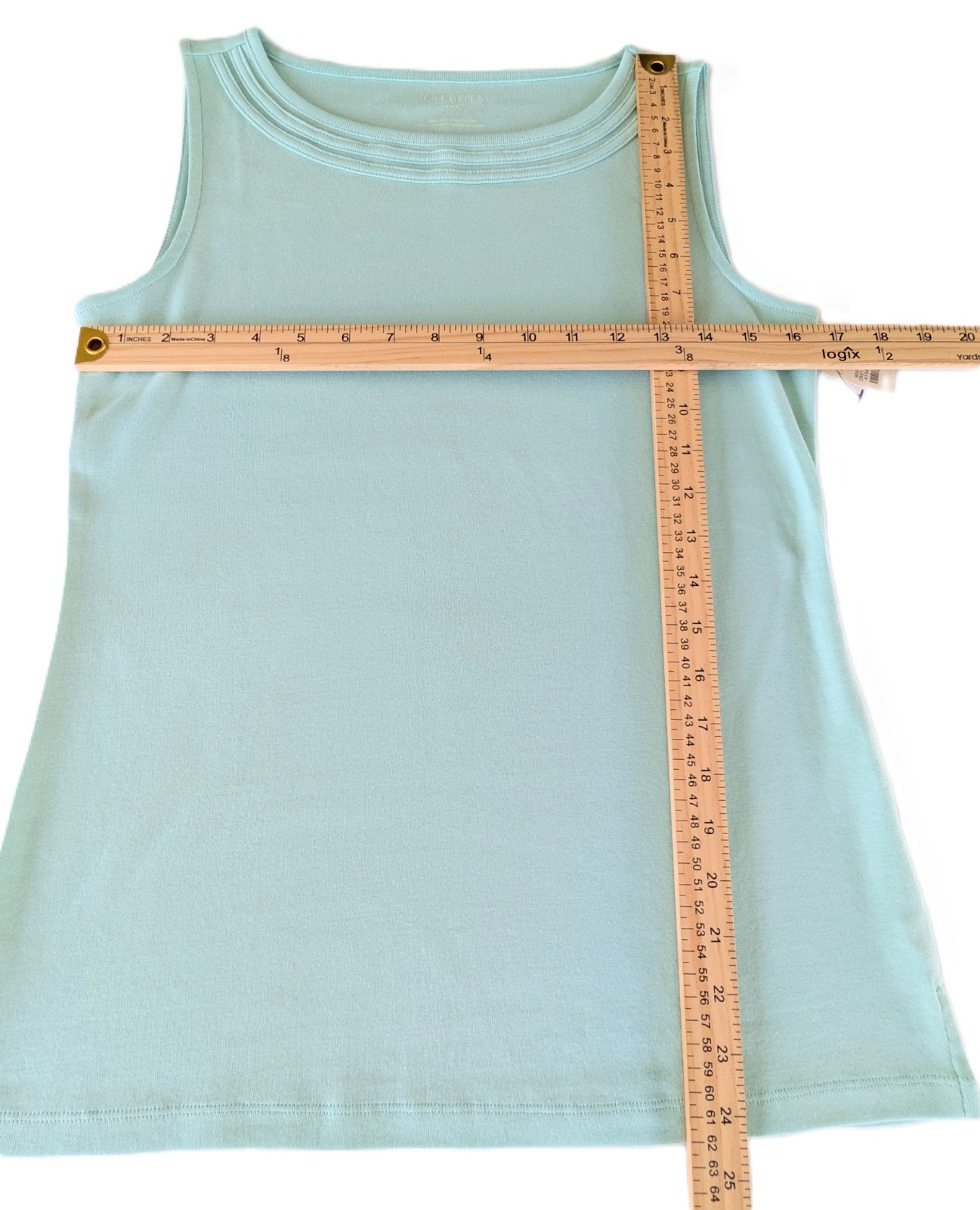 TALBOTS S Seafoam Green Layered Ribbed Bateau Neck COTTON Slvless Shell Top NWT