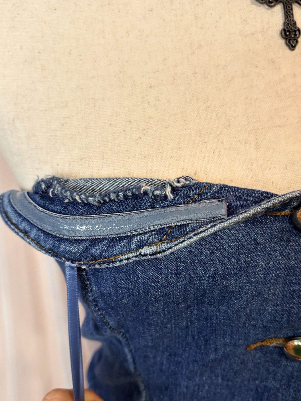 Sincerely Jules Denim Corset Tube Top Strapless Bustier Button Front Size L Y2K