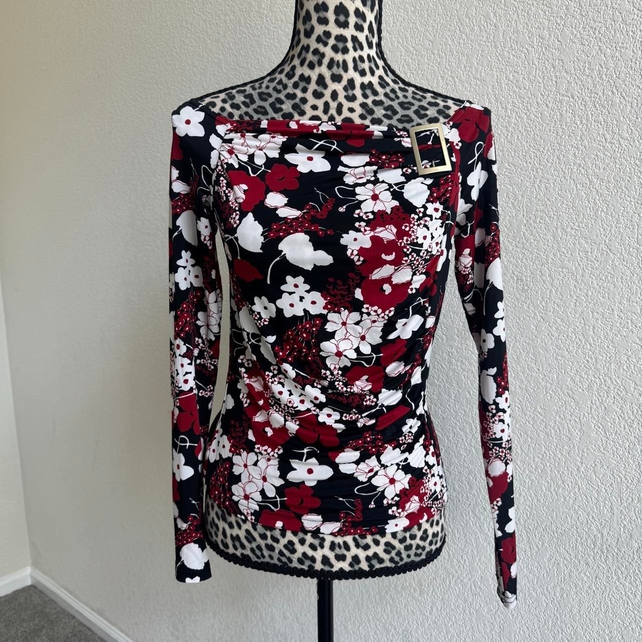 Self Esteem Y2K black, red & white floral long sleeve top