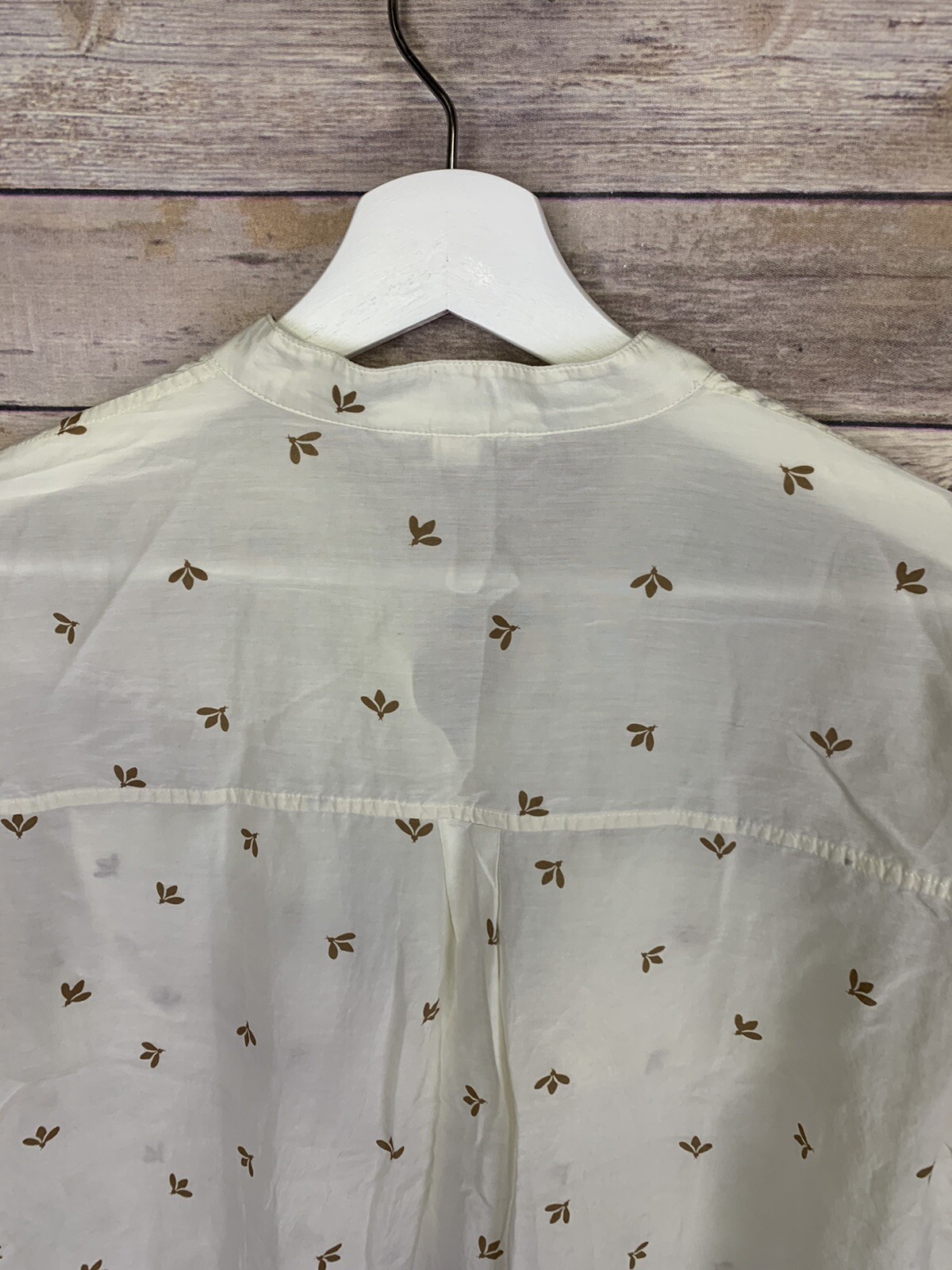Lands End Canvas Womens 2 Popover Blouse Silk Blend Cream Tan Floral