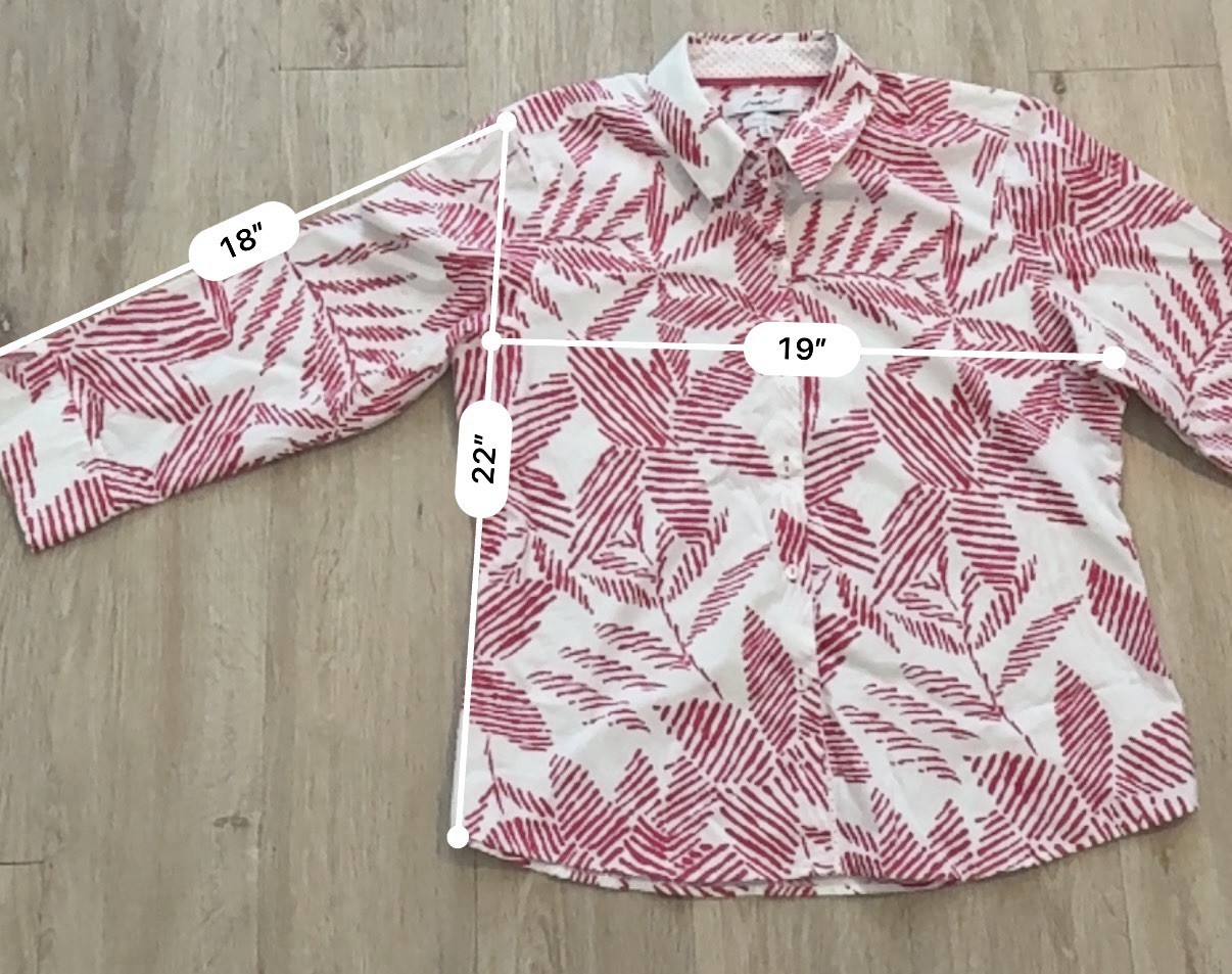 Foxcroft Wrinkle Resistant Floral Collared Button-Front Shirt 14P 3/4 Sleeve