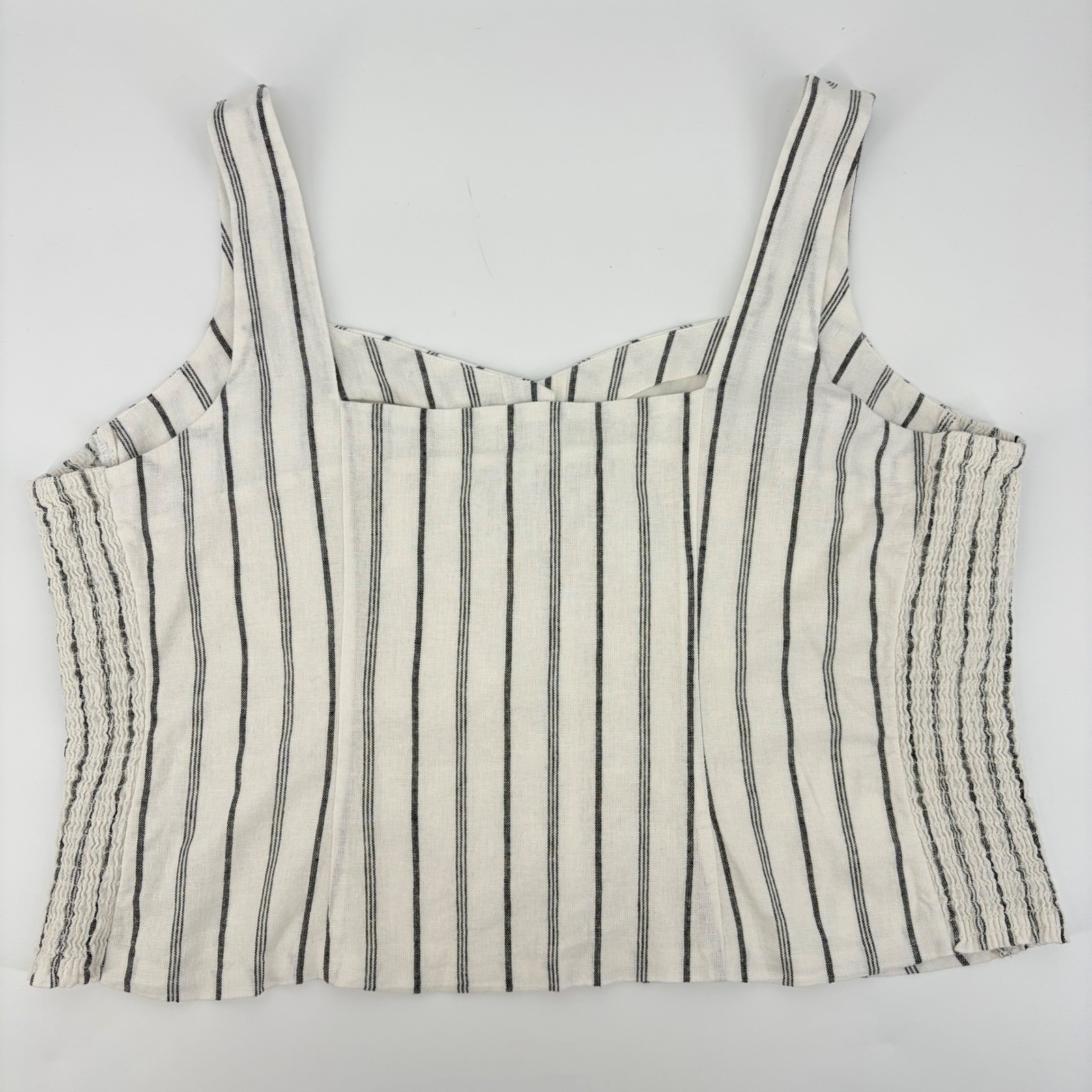 Old Navy Striped Button-Front Tank Top Women XXL White Linen Blend Smocked Side