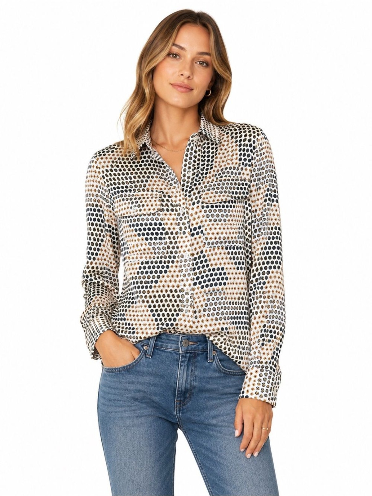Equipment Femme 100% Silk Geometric Print Button Down Blouse S