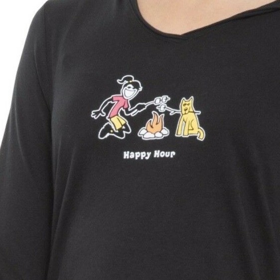 NWT Women’s Life Is Good Happy Hour Camp Black Lightweight LS Hooded Tee