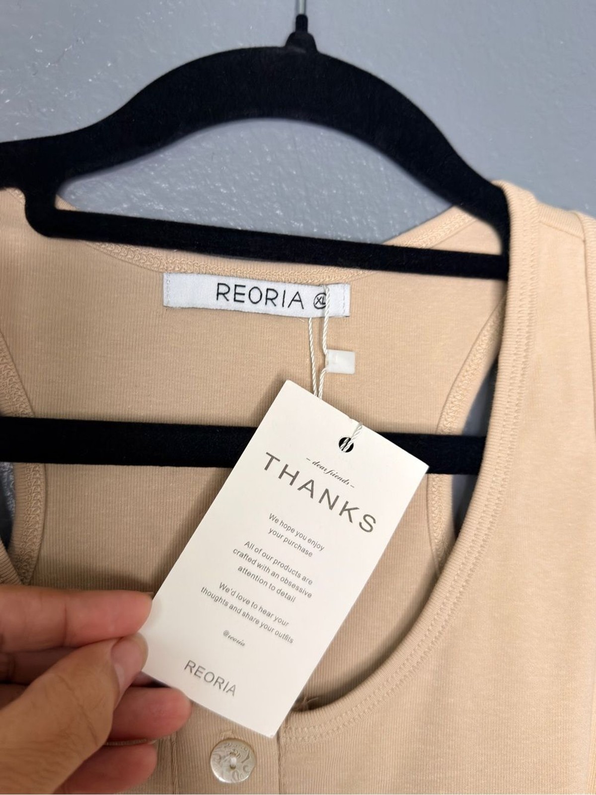 NWT Reoria Beige Tank Bodysuit with Front Buttons size xl