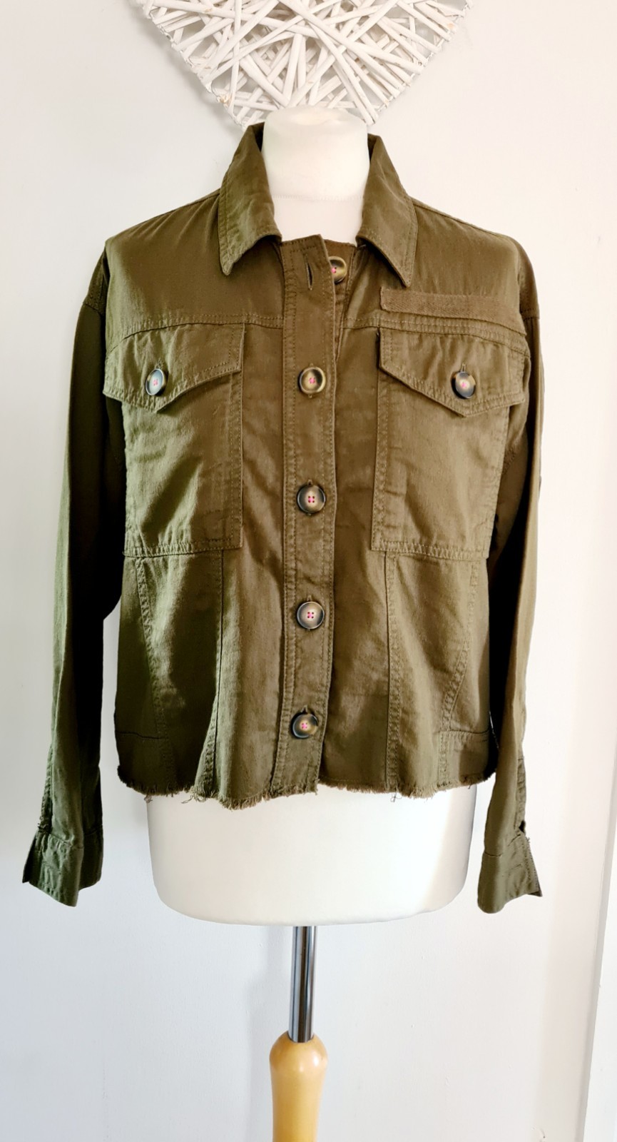 Ladies Womens River Island Khaki Green Cotton Oversized Shacket Size Size S 8-12