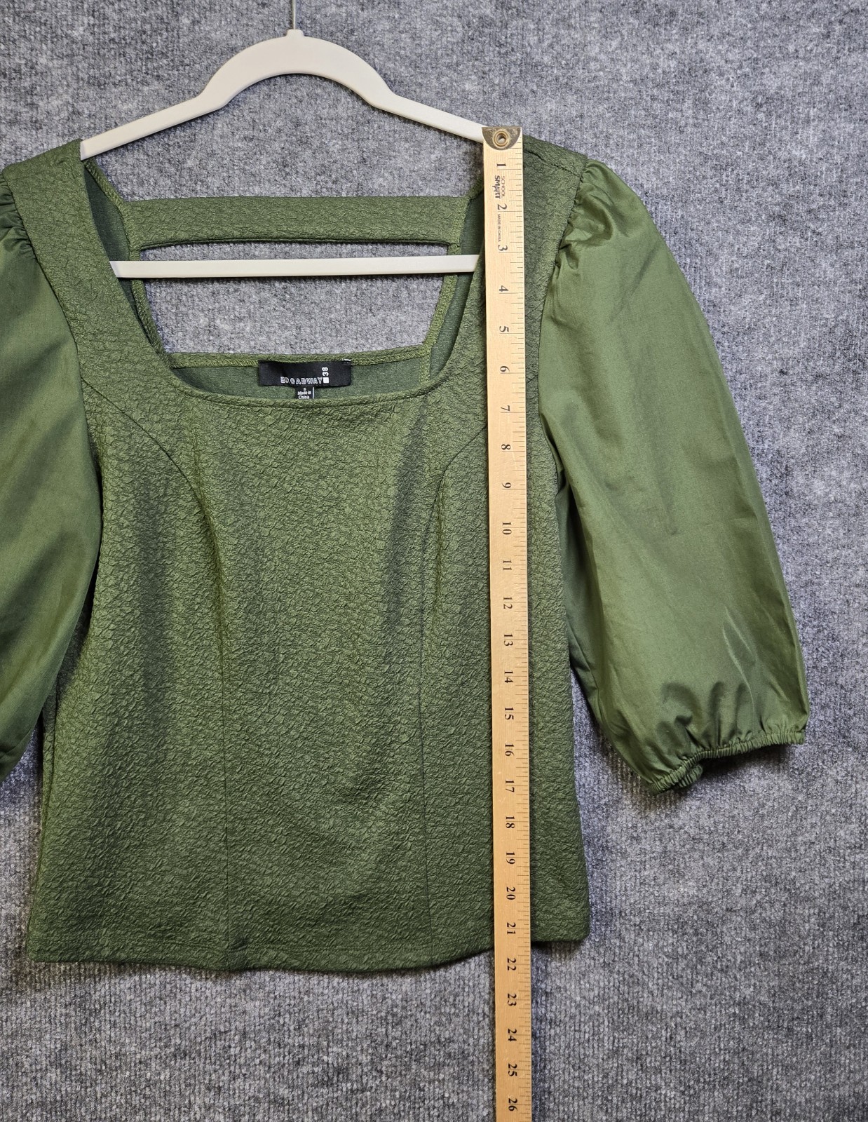 Broadway 38 Top Womens S Forest Green Textured Puff Sleeve Milkmaid