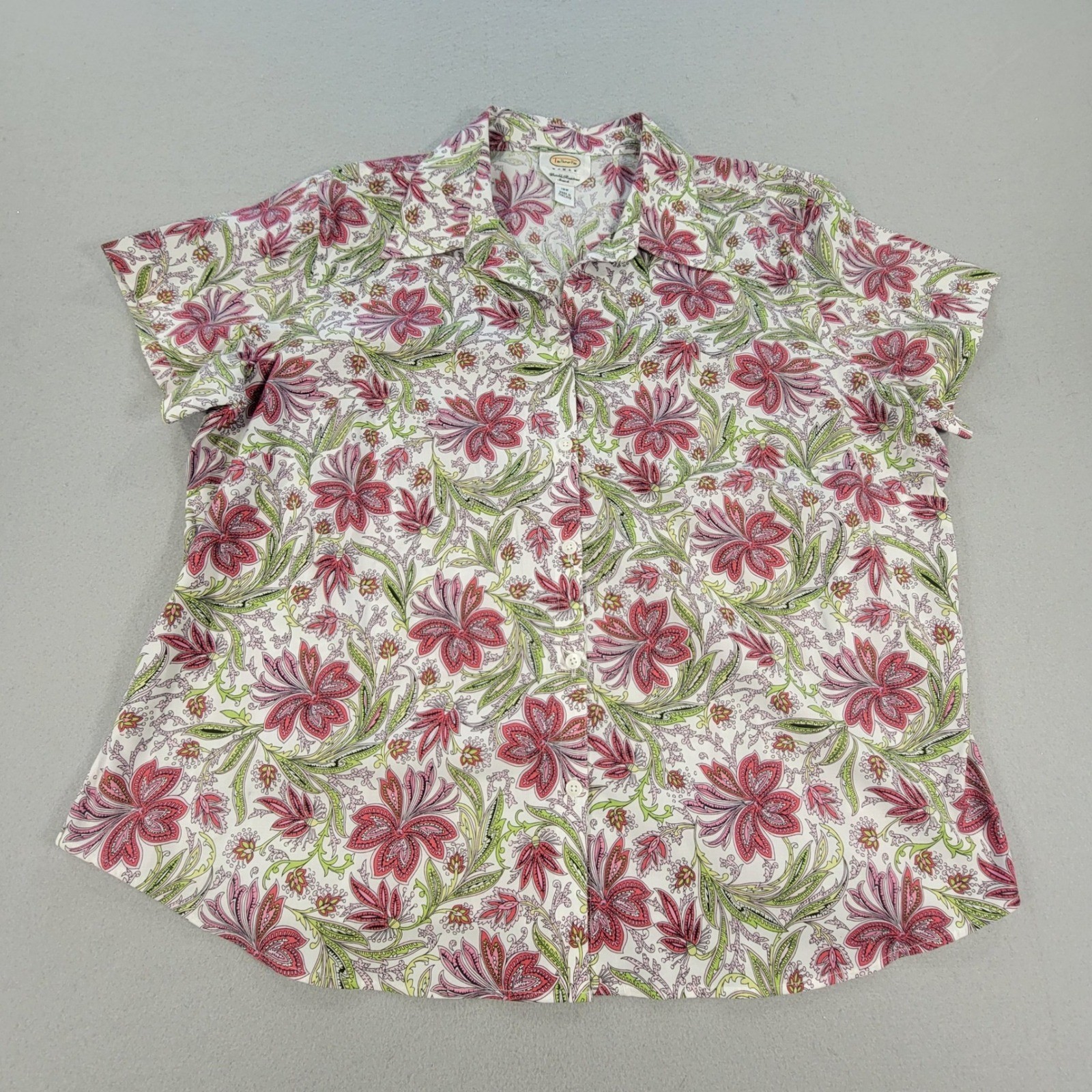 Talbots Floral Button Front Shirt Wrinkle Resistant Stretch Pink Women’s 18W