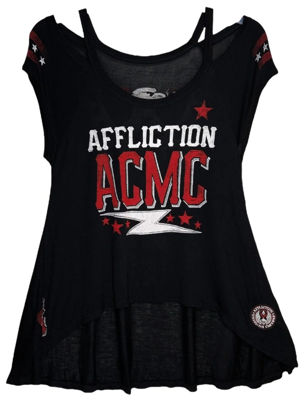 Sinful By Affliction Women’s T-shirt Shoulder Cold Top Freeide