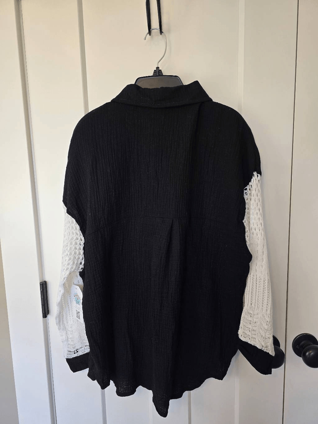 Miss Sparkling Top Sz S Black with Crochet Sleeves