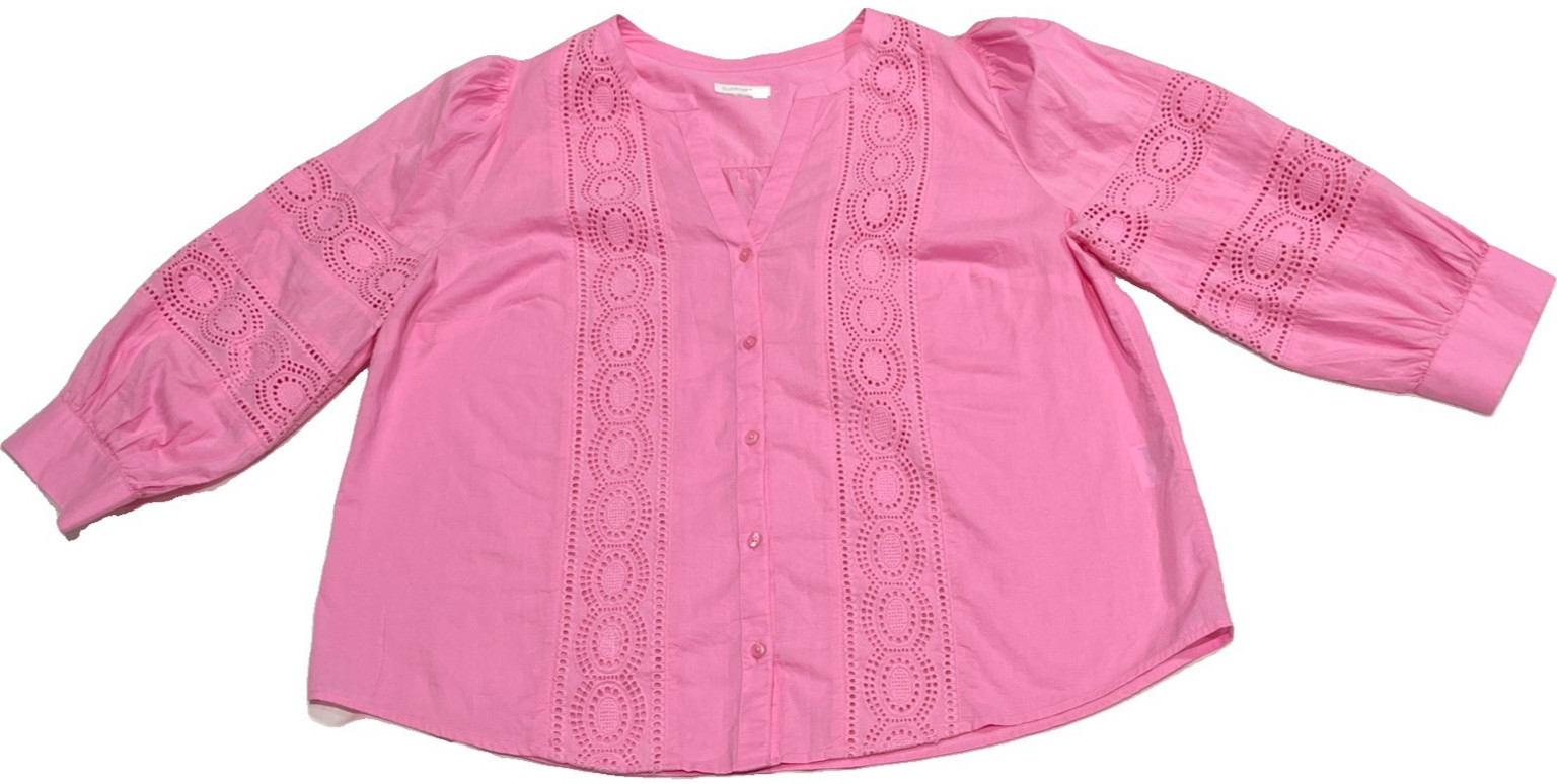Charter Club Pink Cotton Blouse Women XL Long Sleeve Boho Fairy Cottagecore