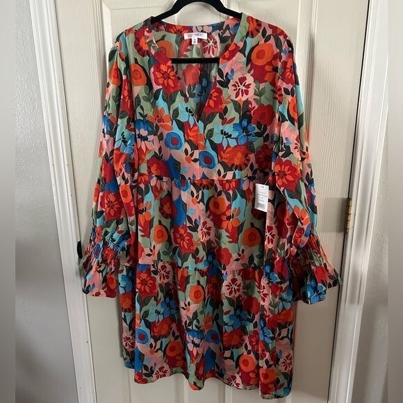 Daily Thread Floral Colorful Tunic Mini Dresss Long Sleeve Sz 2X Hippie Festival