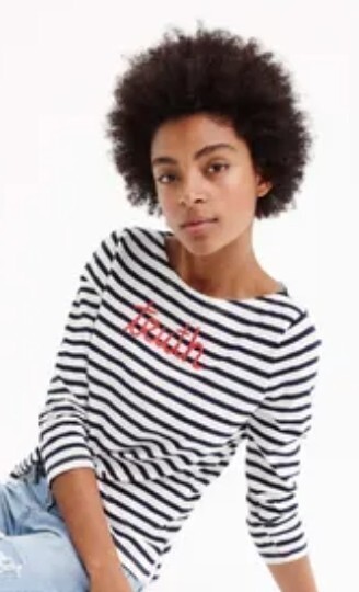 J. Crew Women T Shirt Small Striped ” Truth ” Tee Navy White Boat Neck Nautical