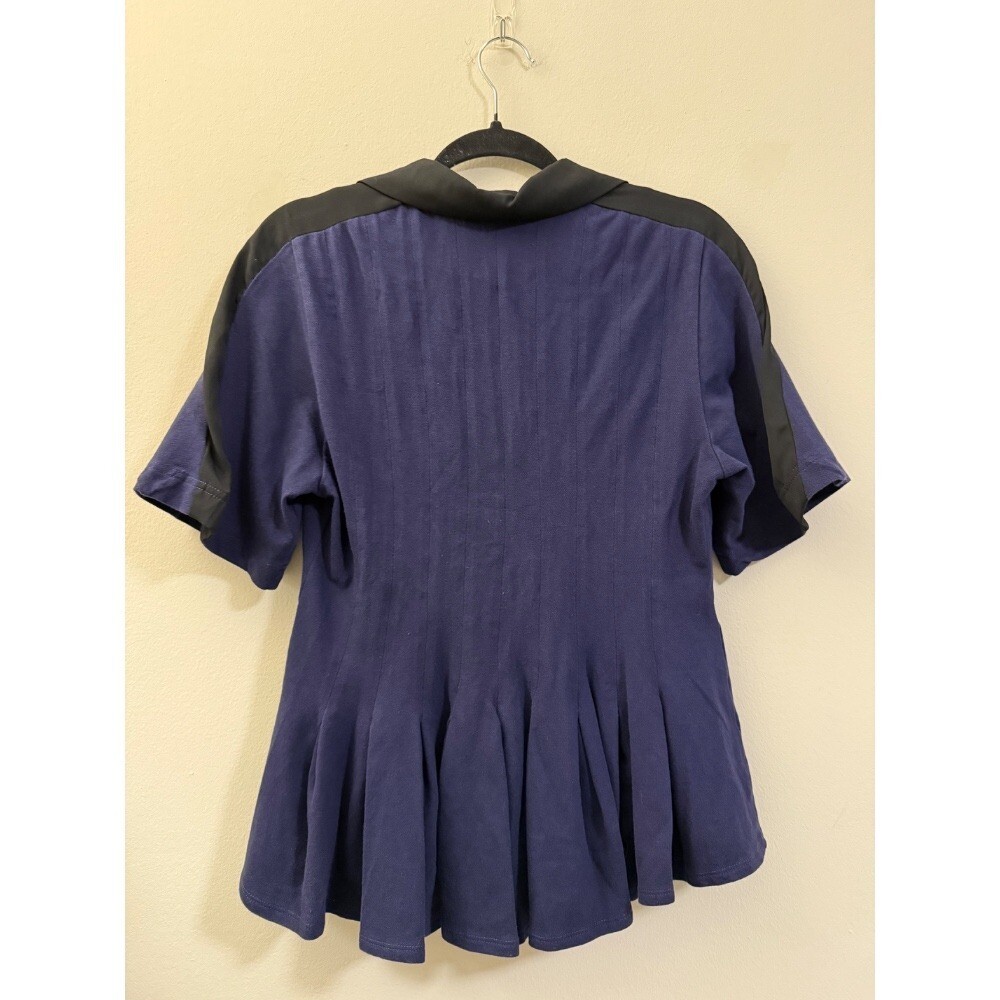 Koche Collective Pleated Peplum Collared Blouse in Navy Blue and Black – M