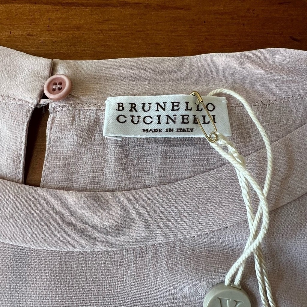 NWT Brunello Cucinelli Pink 100% Silk Top Monilli Bead Detail Size XL $1798