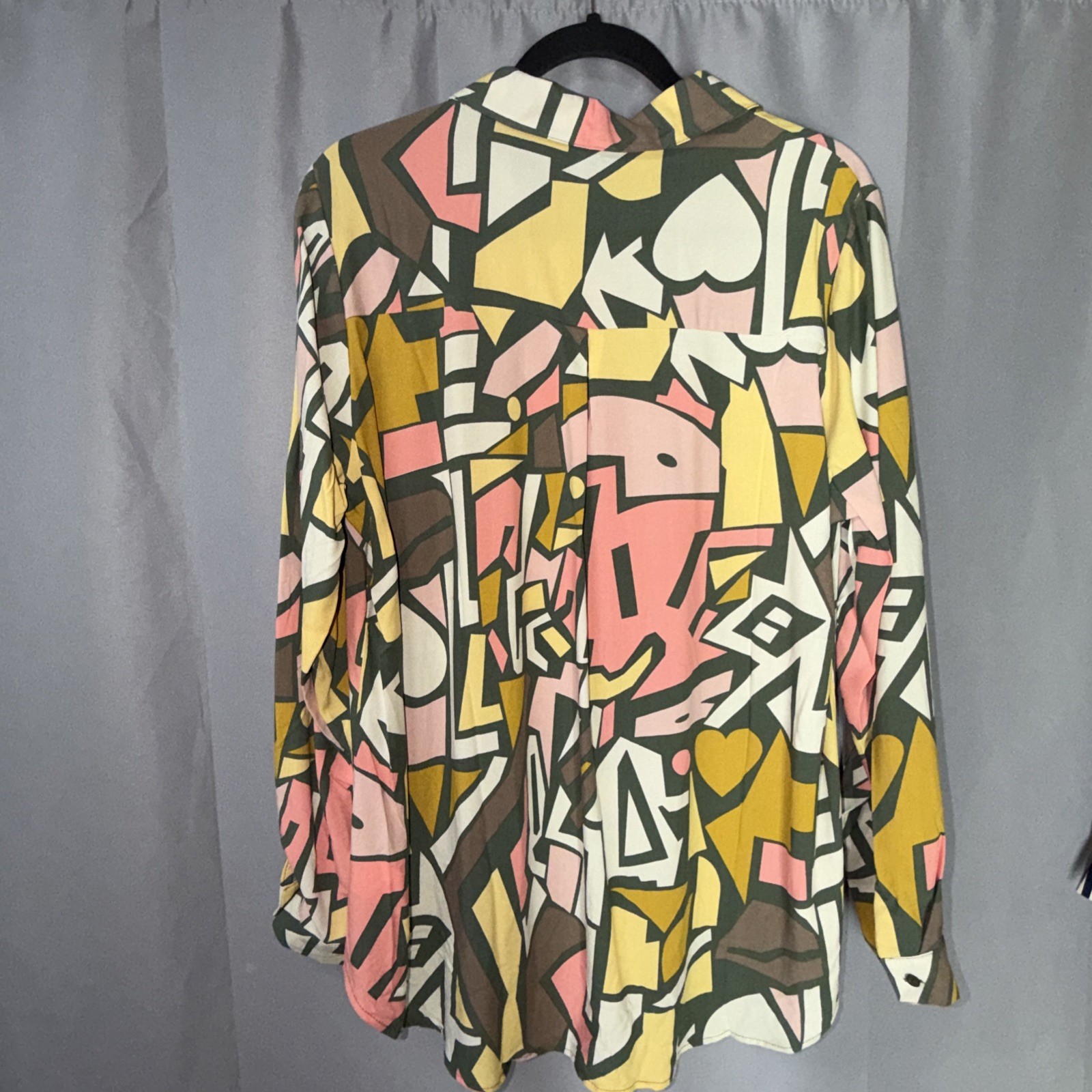 Big Dart 100% Viscose Women’s Abstract Button-Down Blouse Geometric Eur 48 USXL