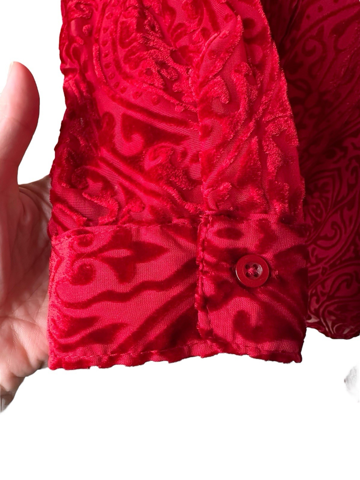 Covington Red Velvet Burnout Button Up Blouse Whimsigoth Fairycore Victorian New