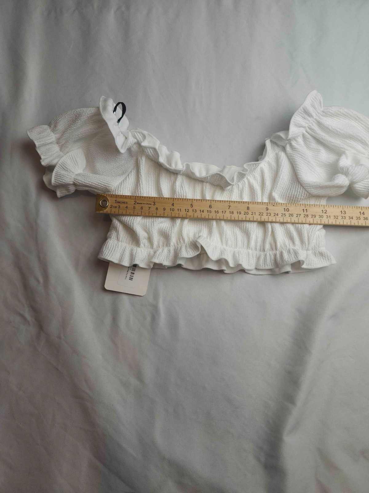 Perfectly Priscilla Off The Shoulder Crop Top Small White Knit Smocked Boho NWT