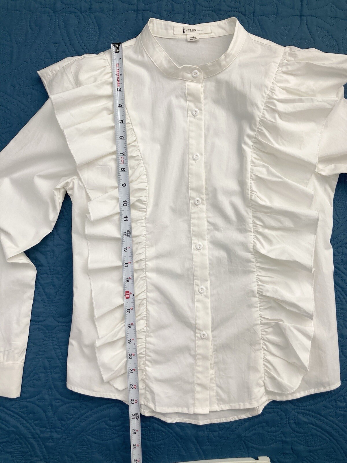 Nylon Apparel USA Ruffle Button Up Blouse Ivory Size Large